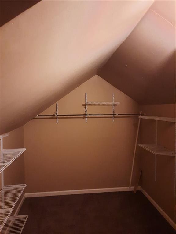 walk in closet with lofted ceiling