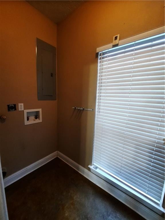 interior space featuring washer hookup, hookup for an electric dryer, and electric panel