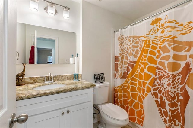 bathroom with toilet and vanity with extensive cabinet space