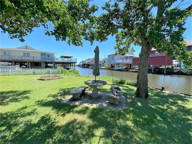 view of yard with a water view