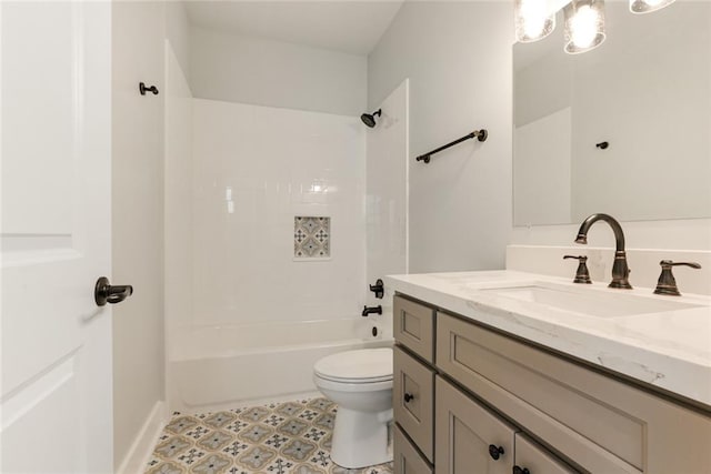 full bathroom with toilet, tile flooring, vanity, and shower / tub combination