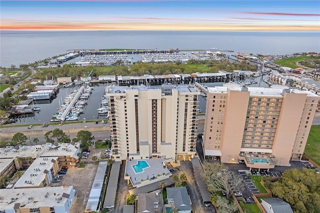 aerial view with a water view