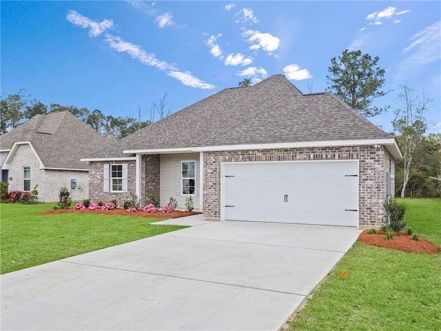 view of front facade featuring a front yard and a garage