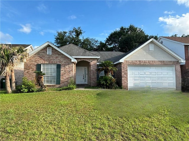 view of front of property with a garage and a front yard