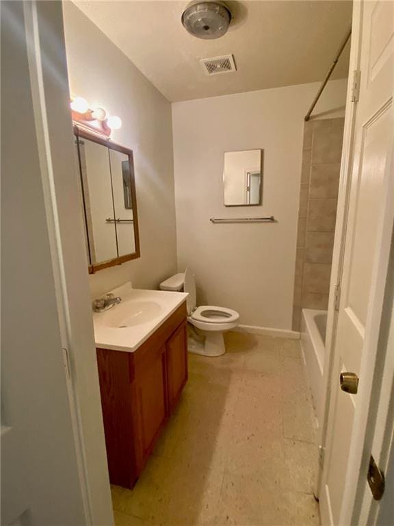 full bathroom with vanity, tile flooring, shower / washtub combination, and toilet