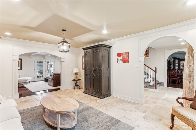 interior space with ornamental molding