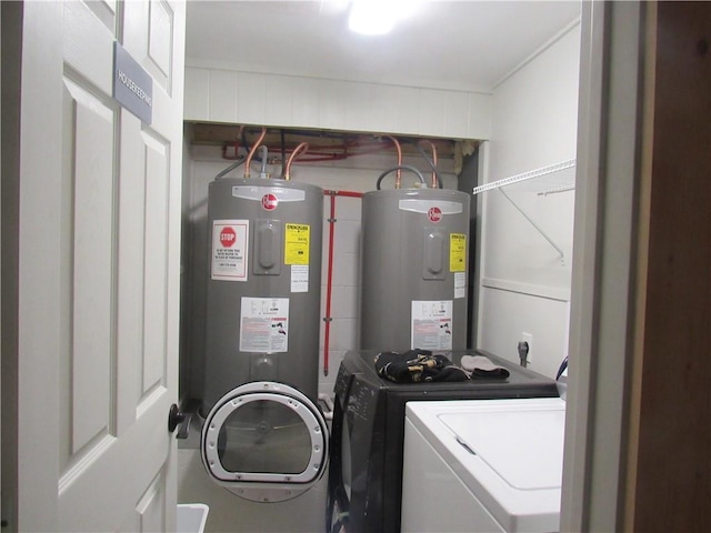 clothes washing area featuring separate washer and dryer, hookup for an electric dryer, and electric water heater