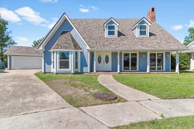 view of front of house with a front lawn and a garage