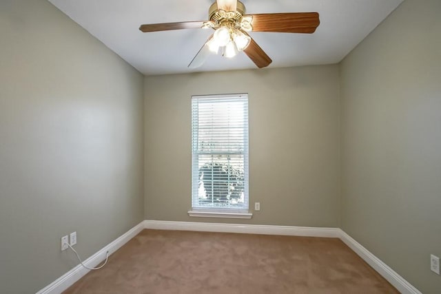 spare room with ceiling fan and carpet