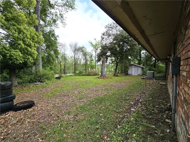 view of yard with a shed