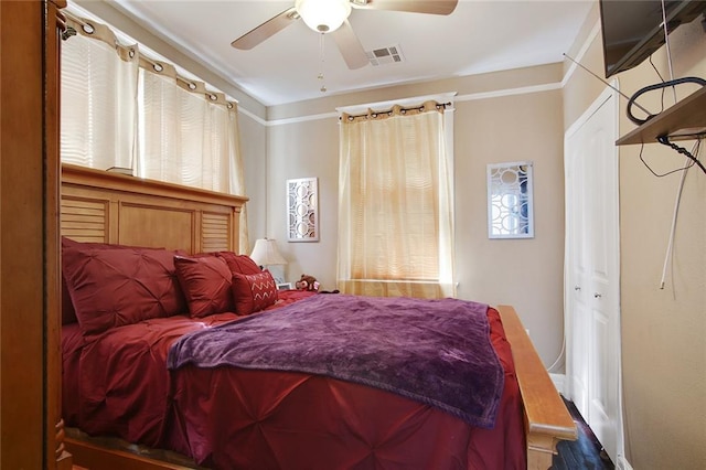 bedroom with a closet and ceiling fan