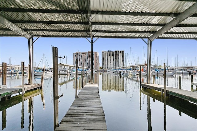 view of dock featuring a water view