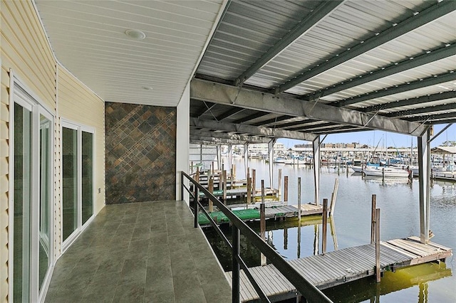 dock area featuring a water view