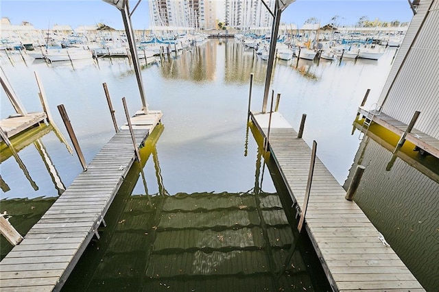 view of dock with a water view