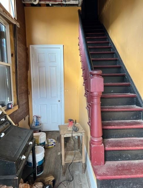 staircase featuring hardwood / wood-style floors