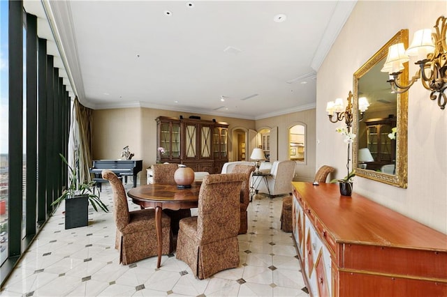 dining room with crown molding