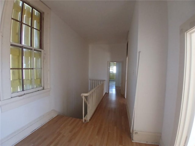 hallway with hardwood / wood-style flooring