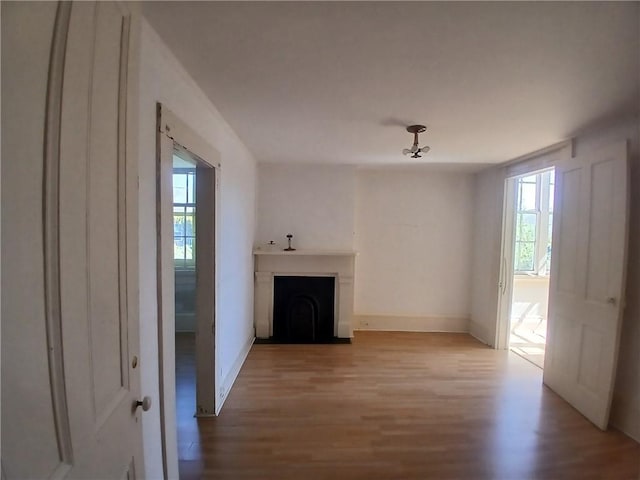 unfurnished living room with light wood-type flooring