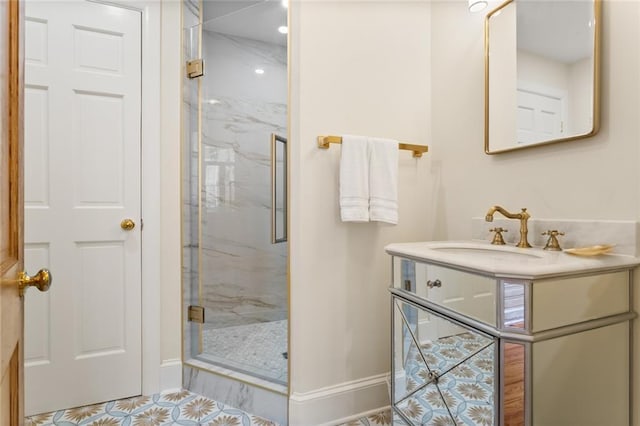 bathroom with vanity and walk in shower