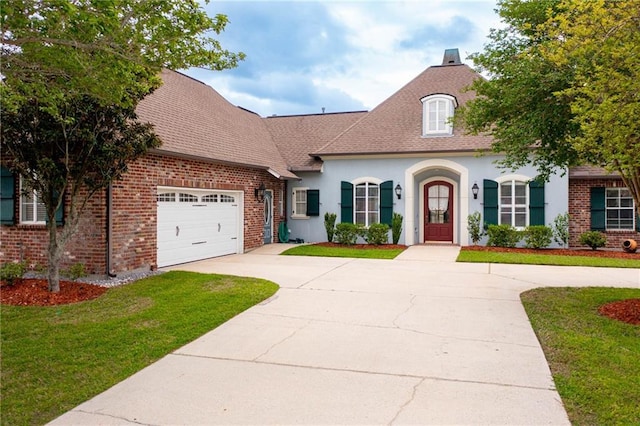 view of front facade featuring a garage and a front yard