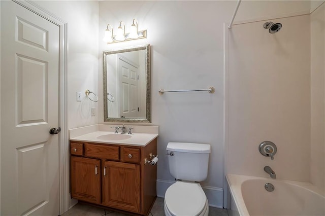 bathroom with shower / bathtub combination, toilet, and vanity