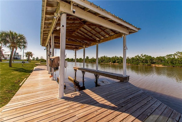 dock area with a water view