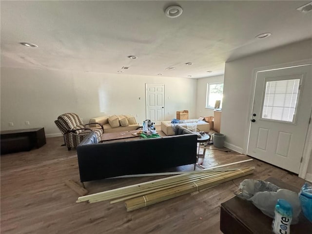 living room with hardwood / wood-style flooring