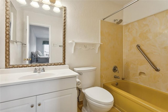 full bathroom with vanity, toilet, and bathtub / shower combination