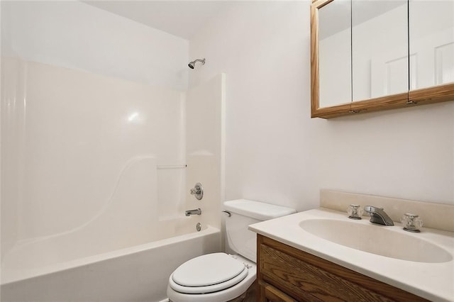 full bathroom with vanity, toilet, and bathing tub / shower combination