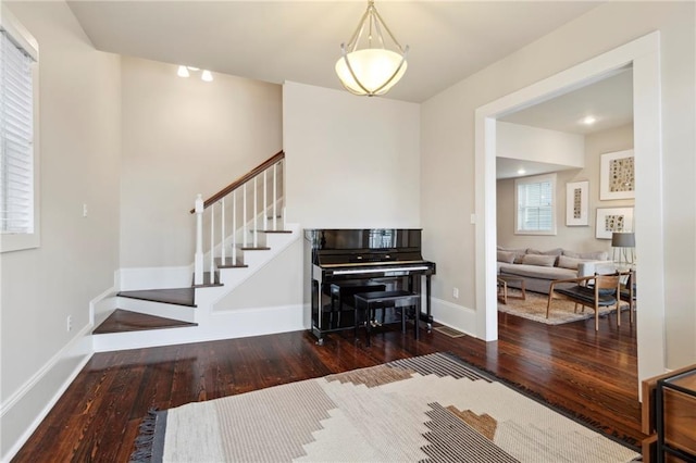 foyer entrance with dark hardwood / wood-style floors