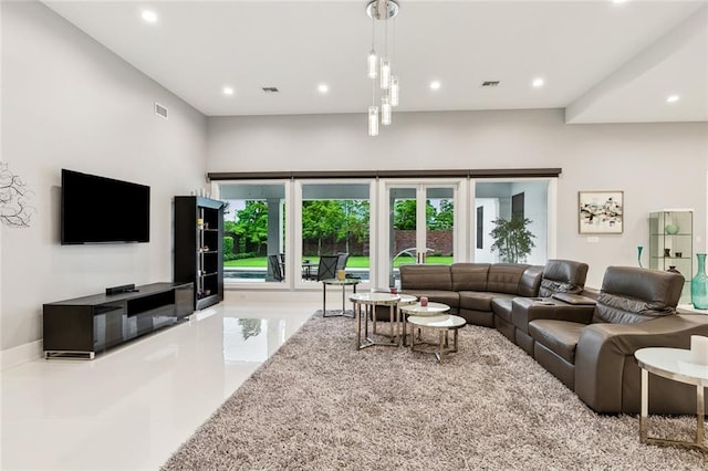 view of tiled living room