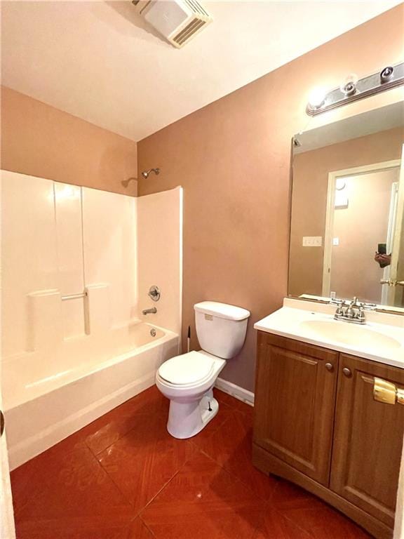 full bathroom featuring tile floors, vanity,  shower combination, and toilet