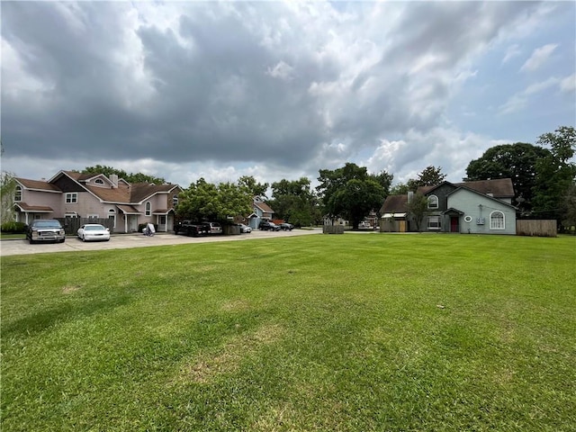 view of yard featuring a garage