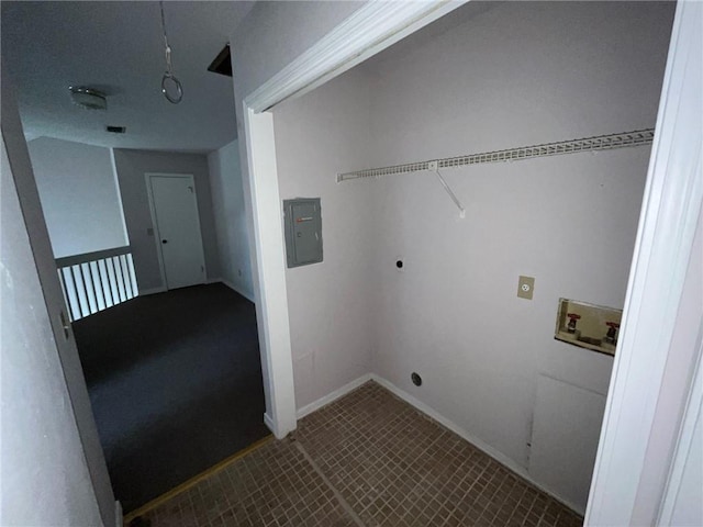 laundry room with tile flooring, electric dryer hookup, and hookup for a washing machine