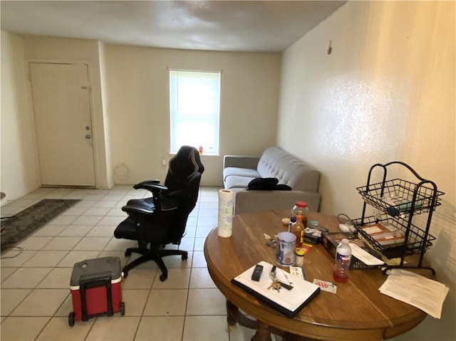 home office featuring light tile flooring