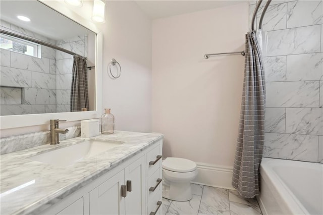 full bathroom featuring vanity, toilet, shower / tub combo, and tile flooring