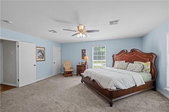 bedroom with carpet floors and ceiling fan