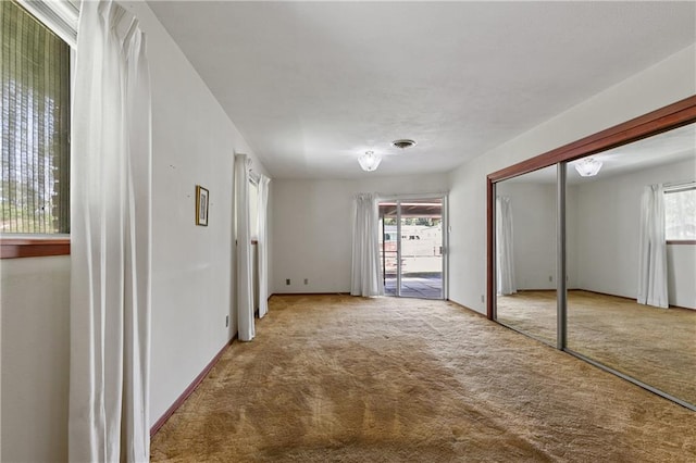 interior space featuring carpet flooring and a closet