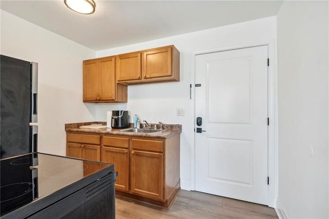 kitchen with light hardwood / wood-style flooring, sink, and range