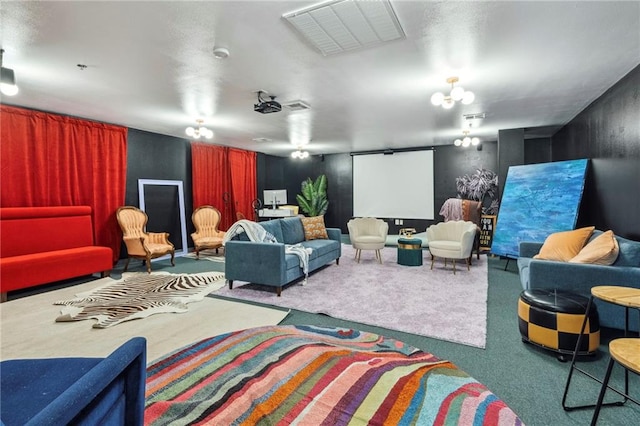 view of carpeted home theater room