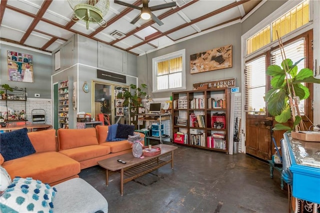 living room featuring ceiling fan