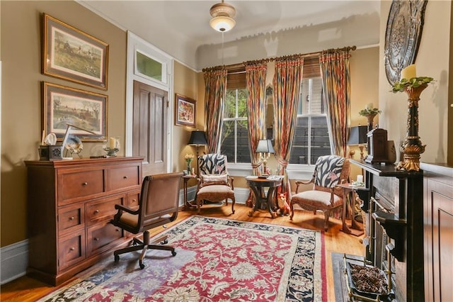 sitting room with hardwood / wood-style floors