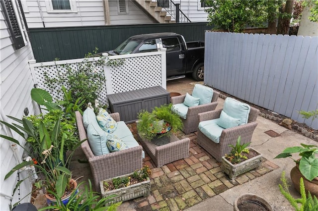 view of patio featuring an outdoor hangout area