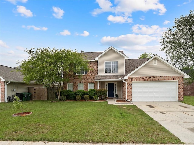 view of front of home featuring a garage and a front lawn