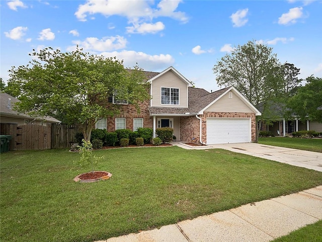 view of front facade with a front yard and a garage