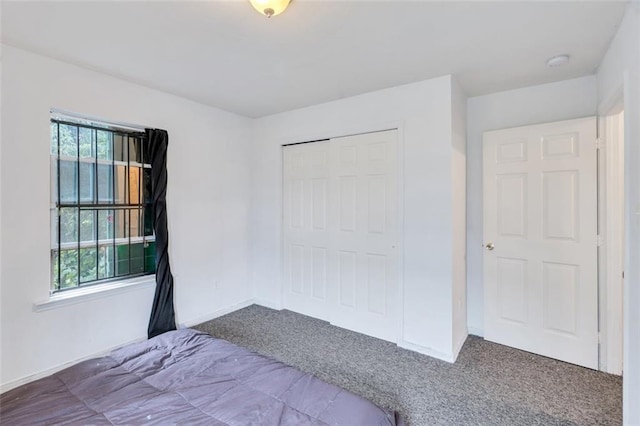 unfurnished bedroom featuring carpet, a closet, and multiple windows