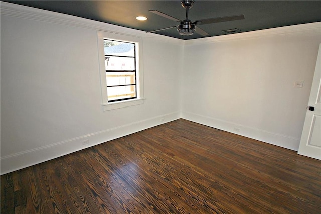 empty room with wood-type flooring and ceiling fan