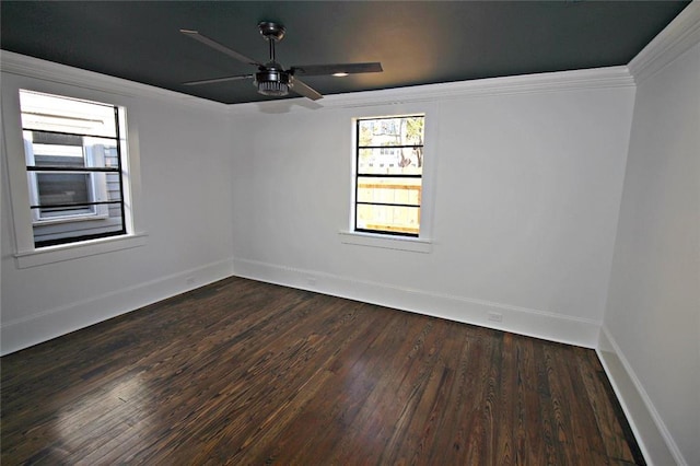 spare room with ceiling fan, crown molding, and hardwood / wood-style flooring