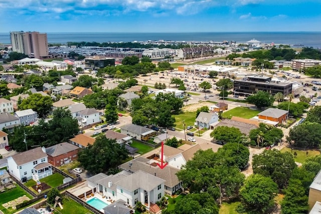 bird's eye view featuring a water view