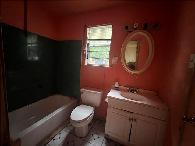 full bathroom with tile flooring, shower / bathing tub combination, vanity, and toilet